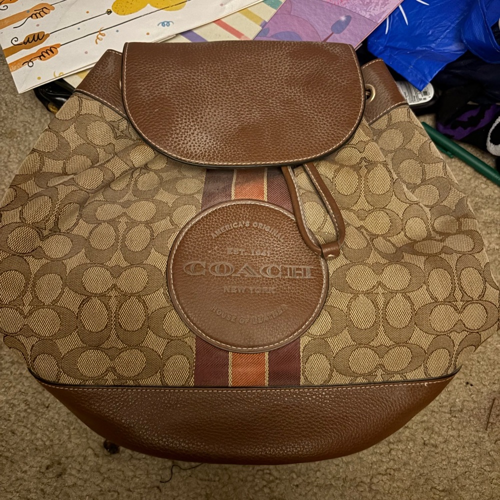 Coach Brown Signature Canvas Drawstring Shoulder Bag